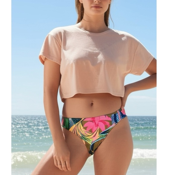 NWT AE Aerie Bikini Bottom Full Coverage Tropical Multi Color Swimsuit Sz XL - Picture 1 of 5